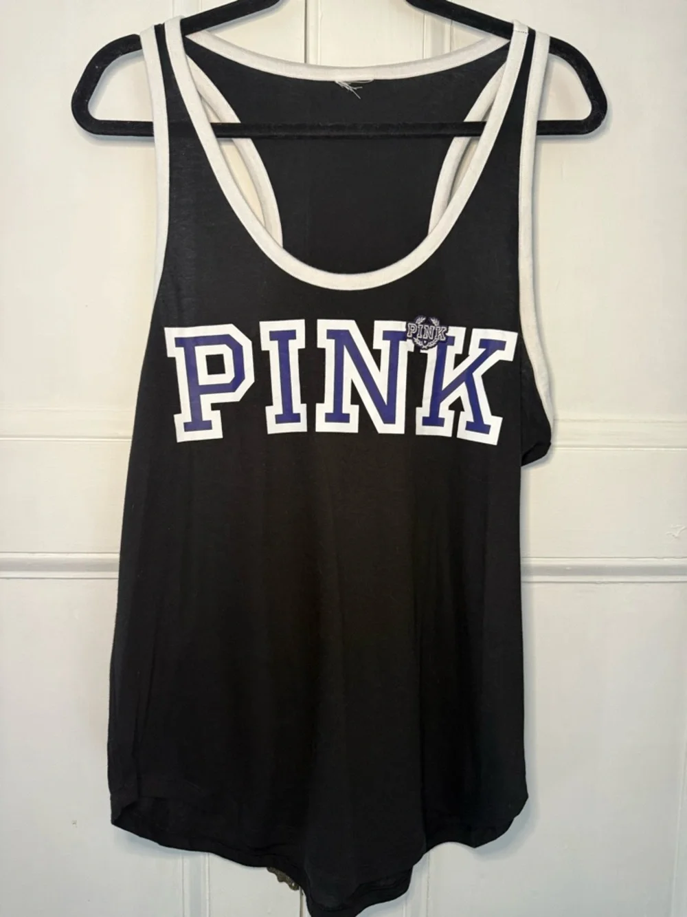 PINK Victoria's Secret Black Ringer Racerback Tank Top - Picture 1 of 3